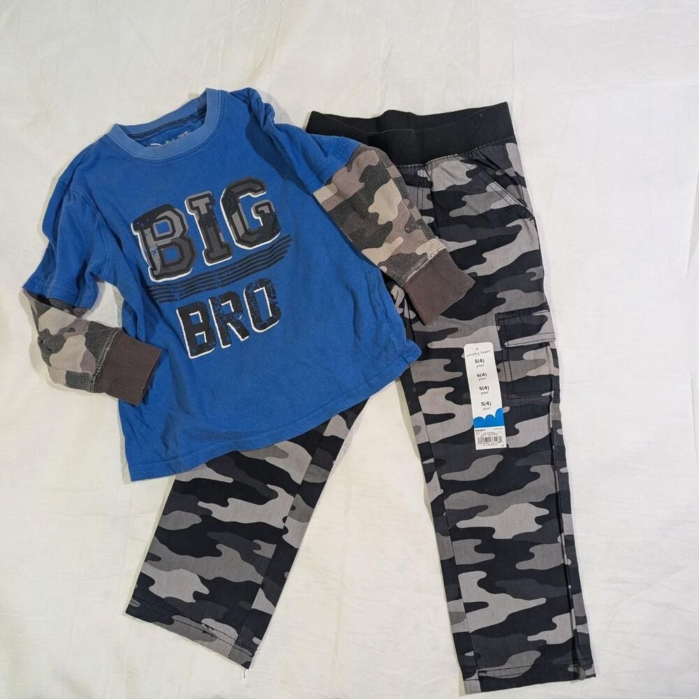 4T bundle Big Bro Tshirt and camo pants set